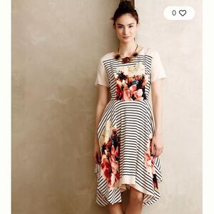 Anthropologie Corey Lynn Calter Cream and Black Striped Flower Dress